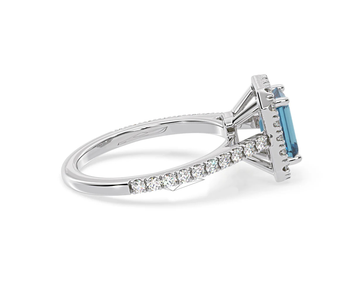 Annabelle Blue Lab Diamond 1.65ct Emerald Cut Halo Ring in 18K White Gold - Elara Collection - Image 65