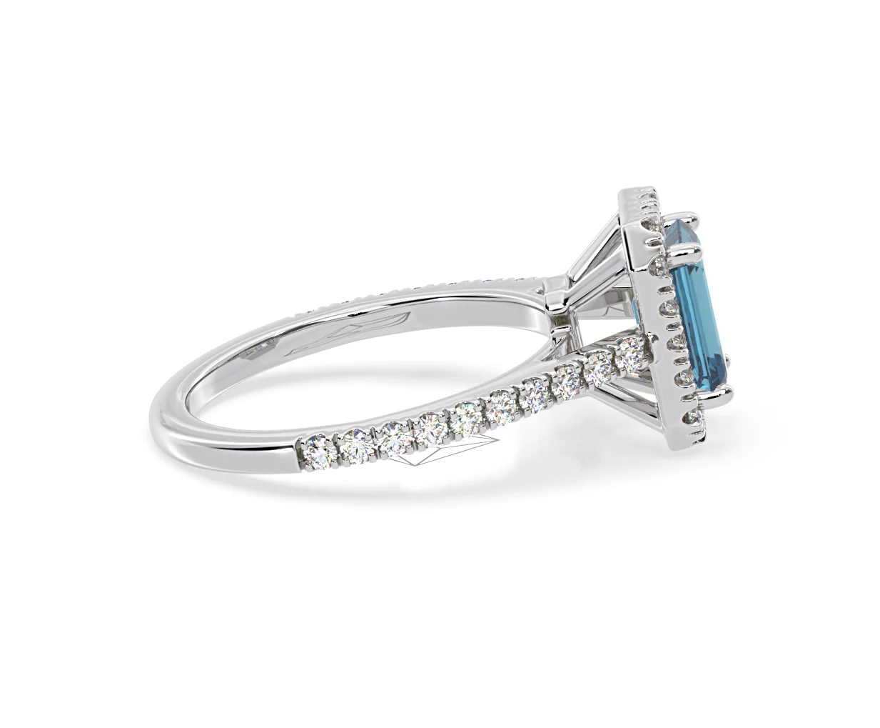 Annabelle Blue Lab Diamond 1.65ct Emerald Cut Halo Ring in 18K White Gold - Elara Collection - Image 66