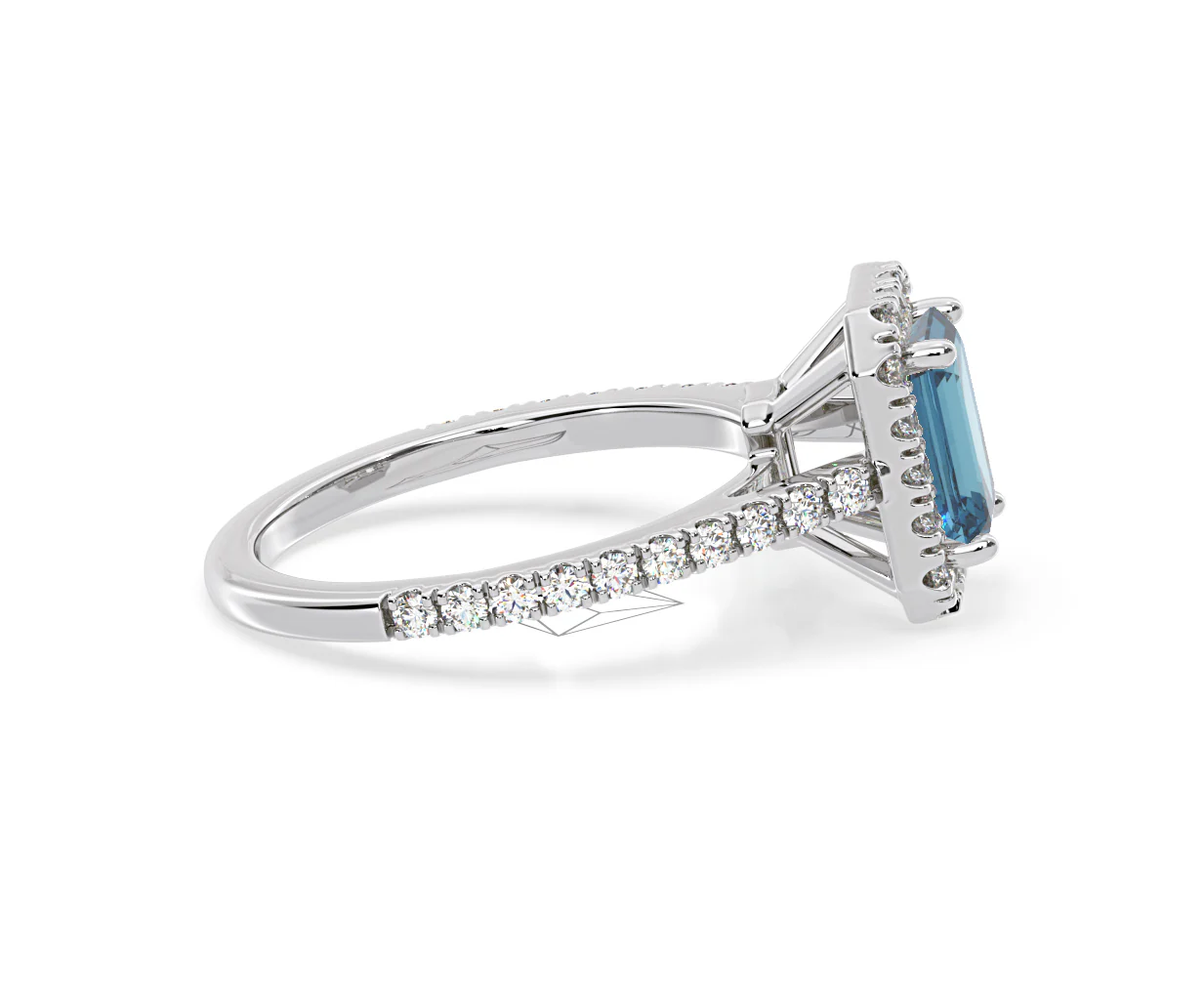 Annabelle Blue Lab Diamond 1.65ct Emerald Cut Halo Ring in 18K White Gold - Elara Collection - Image 67