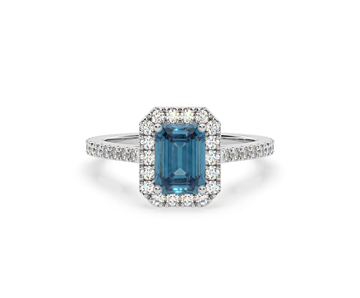 Annabelle Blue Lab Diamond 1.65ct Emerald Cut Halo Ring in 18K White Gold - Elara Collection - Image 7