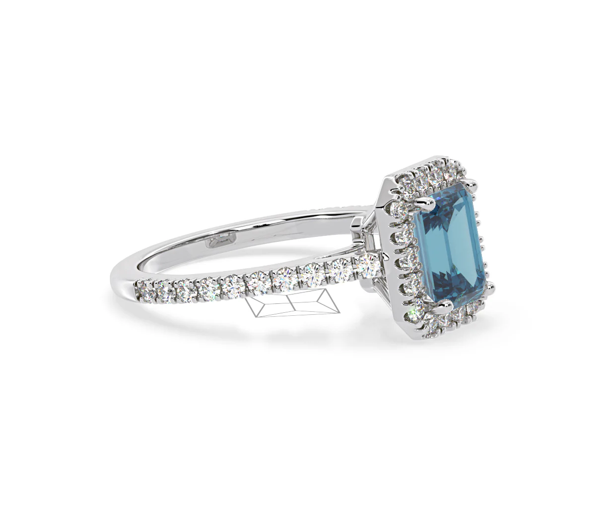 Annabelle Blue Lab Diamond 1.65ct Emerald Cut Halo Ring in 18K White Gold - Elara Collection - Image 74