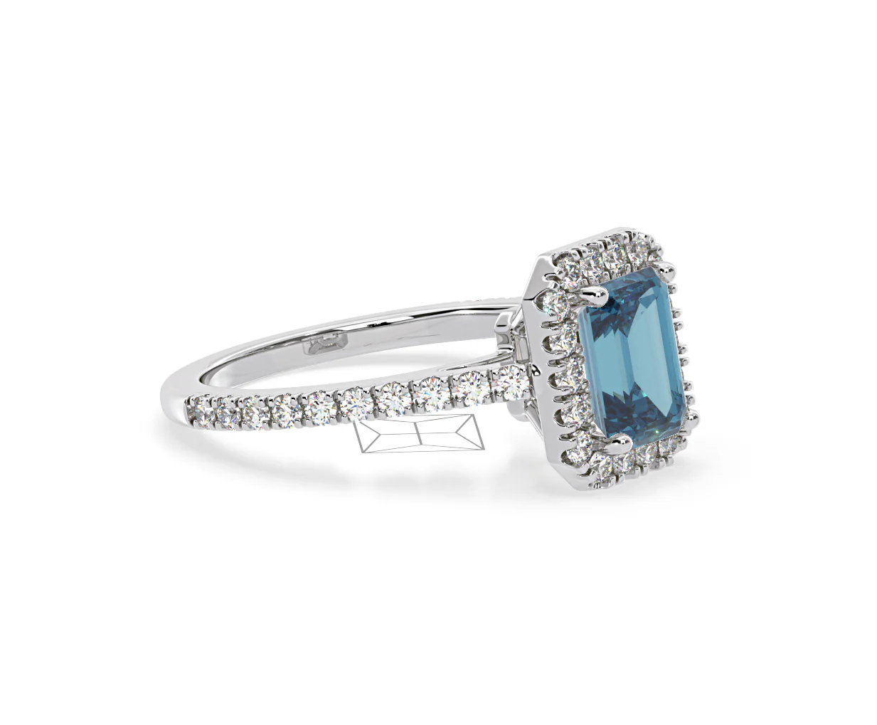 Annabelle Blue Lab Diamond 1.65ct Emerald Cut Halo Ring in 18K White Gold - Elara Collection - Image 75
