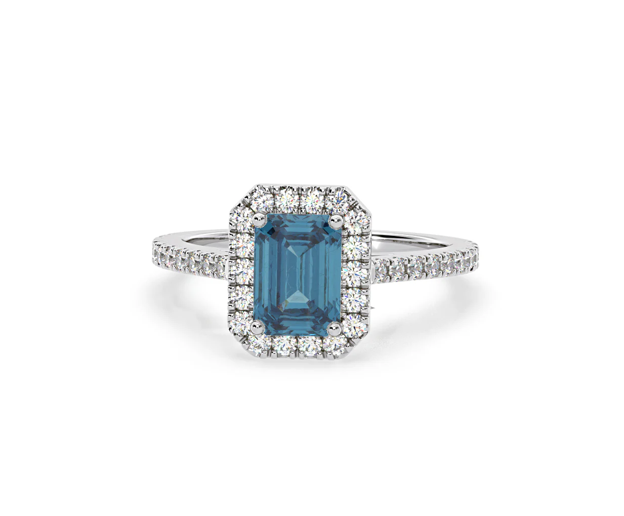 Annabelle Blue Lab Diamond 1.65ct Emerald Cut Halo Ring in 18K White Gold - Elara Collection - Image 8