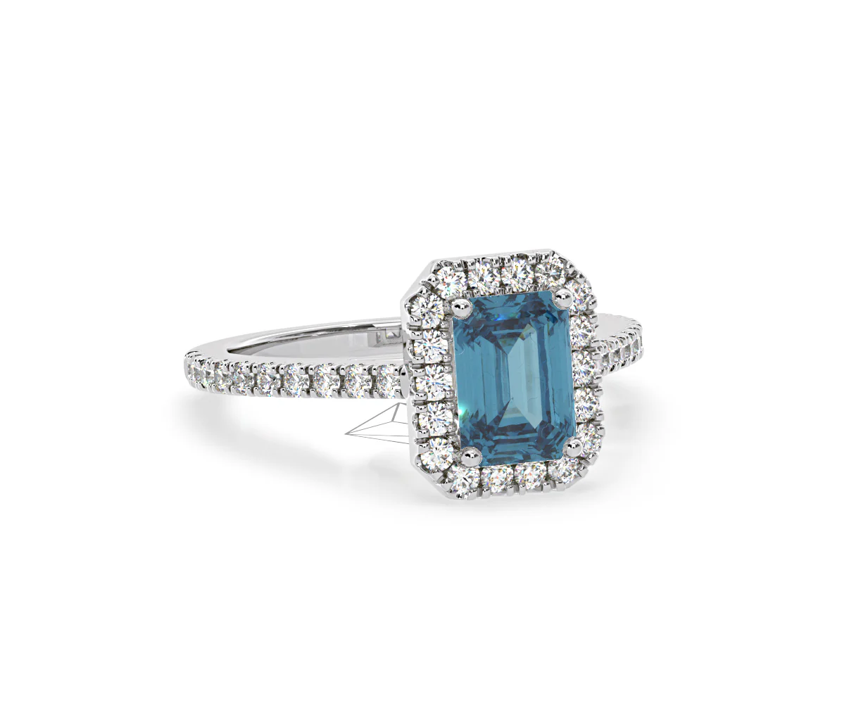 Annabelle Blue Lab Diamond 1.65ct Emerald Cut Halo Ring in 18K White Gold - Elara Collection - Image 82