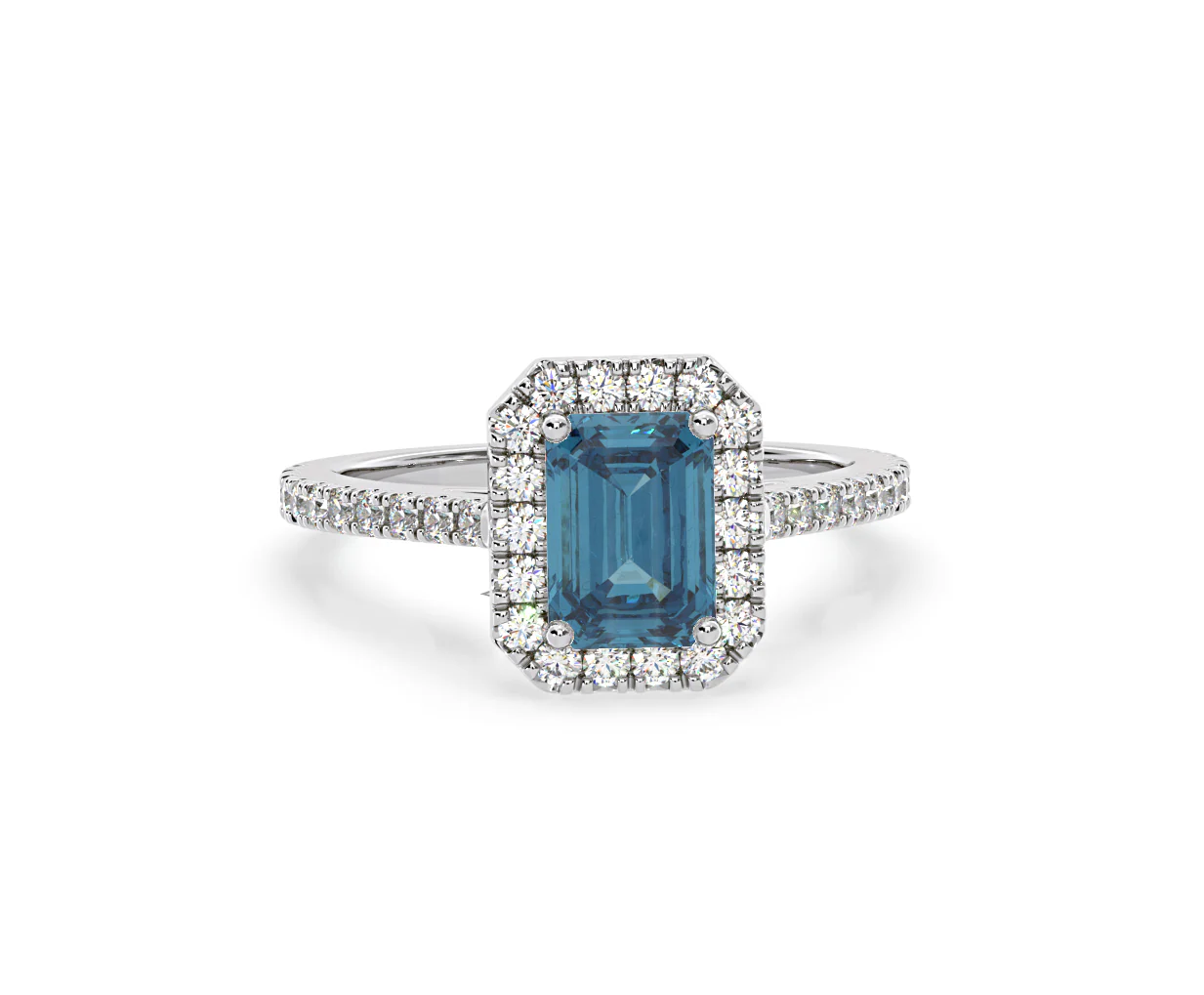 Annabelle Blue Lab Diamond 1.65ct Emerald Cut Halo Ring in 18K White Gold - Elara Collection - Image 85