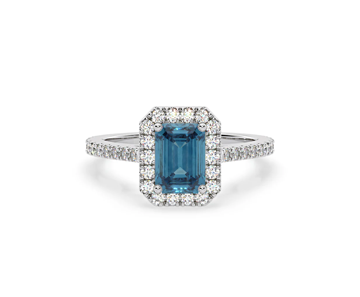 Annabelle Blue Lab Diamond 1.65ct Emerald Cut Halo Ring in 18K White Gold - Elara Collection - Image 86