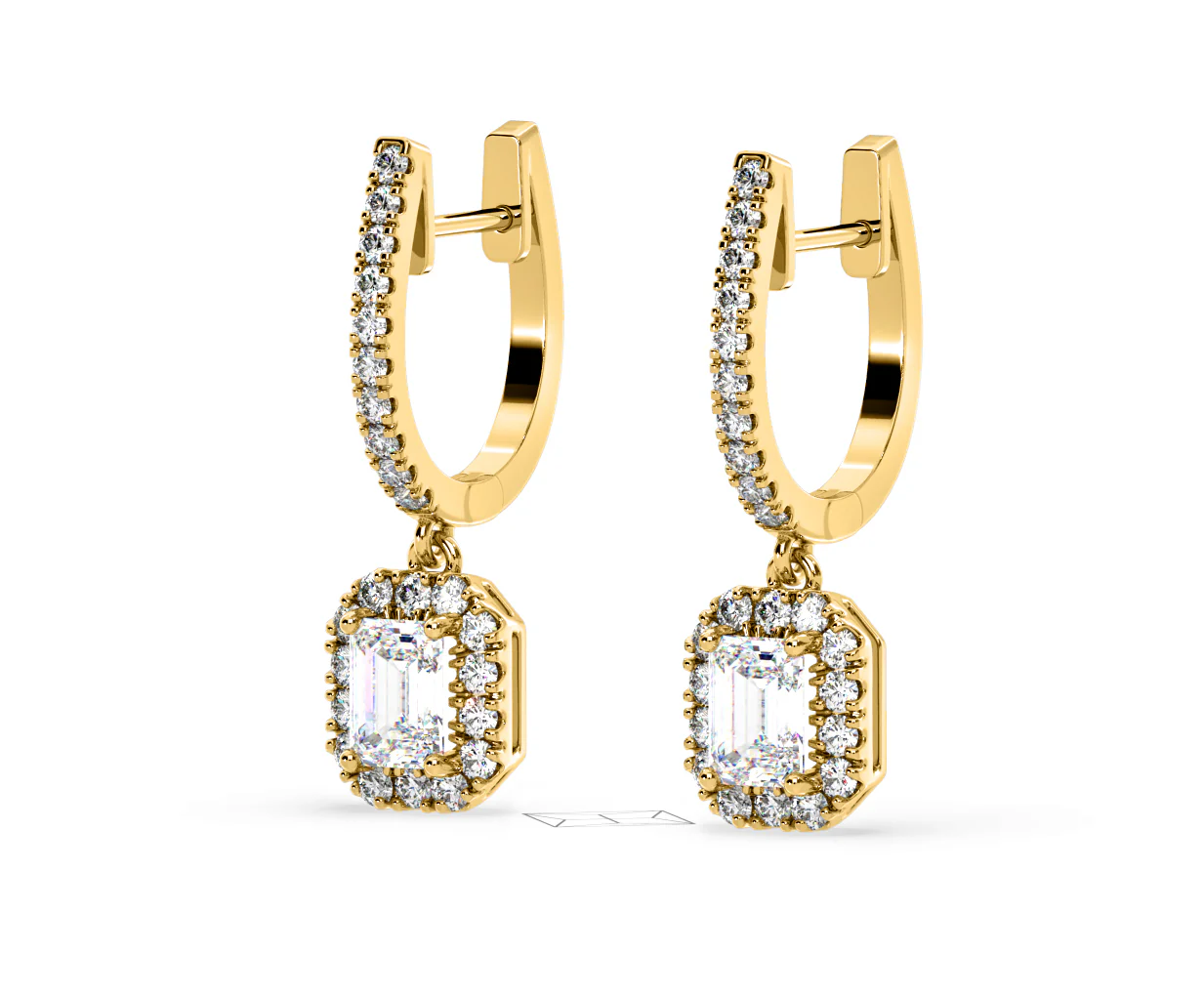 Annabelle Emerald Cut Lab Diamond Halo Drop Earrings 1.48ct in 18K Yellow Gold F/VS1 - Image 14