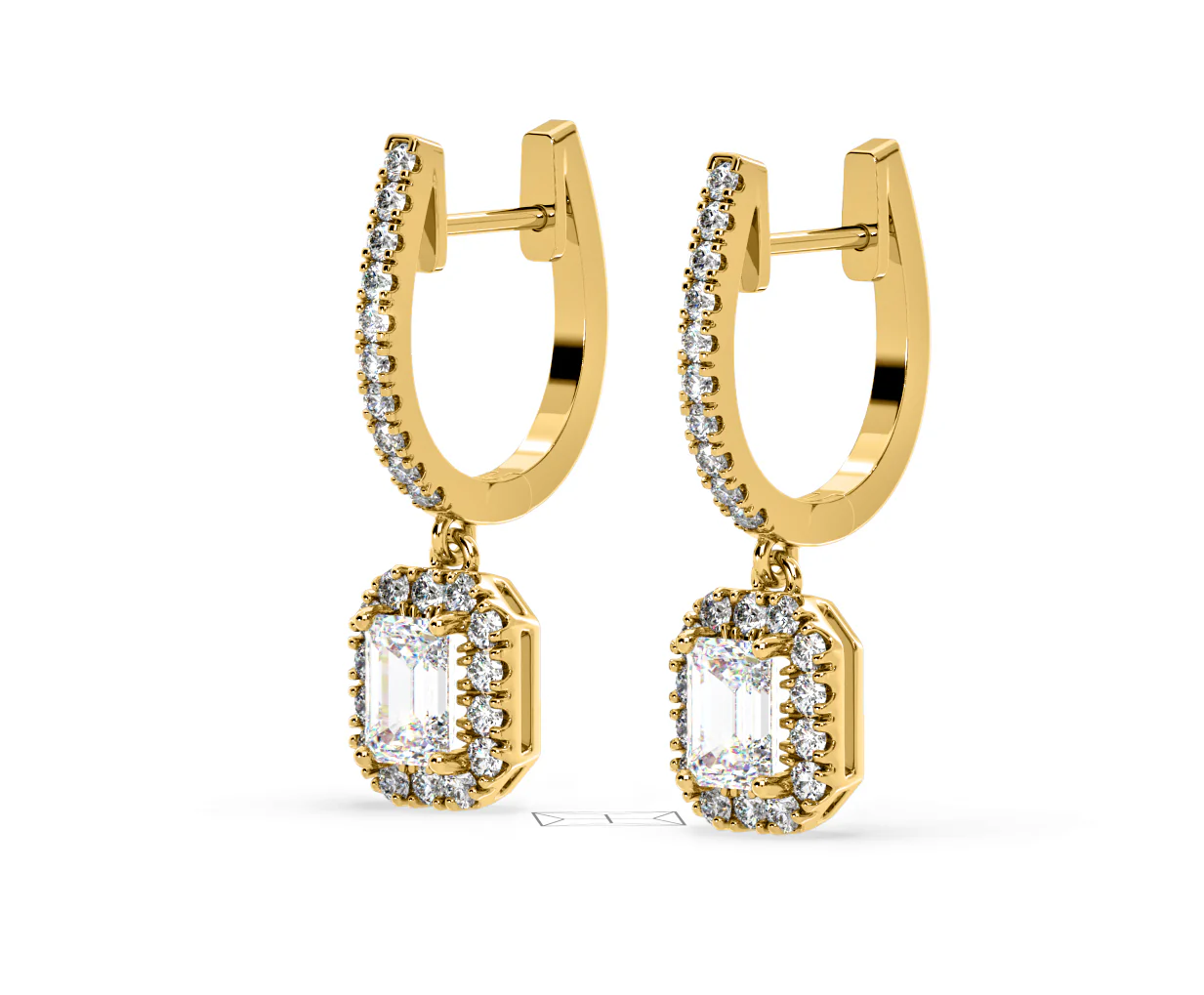 Annabelle Emerald Cut Lab Diamond Halo Drop Earrings 1.48ct in 18K Yellow Gold F/VS1 - Image 16