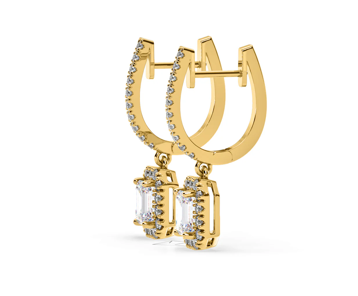 Annabelle Emerald Cut Lab Diamond Halo Drop Earrings 1.48ct in 18K Yellow Gold F/VS1 - Image 23