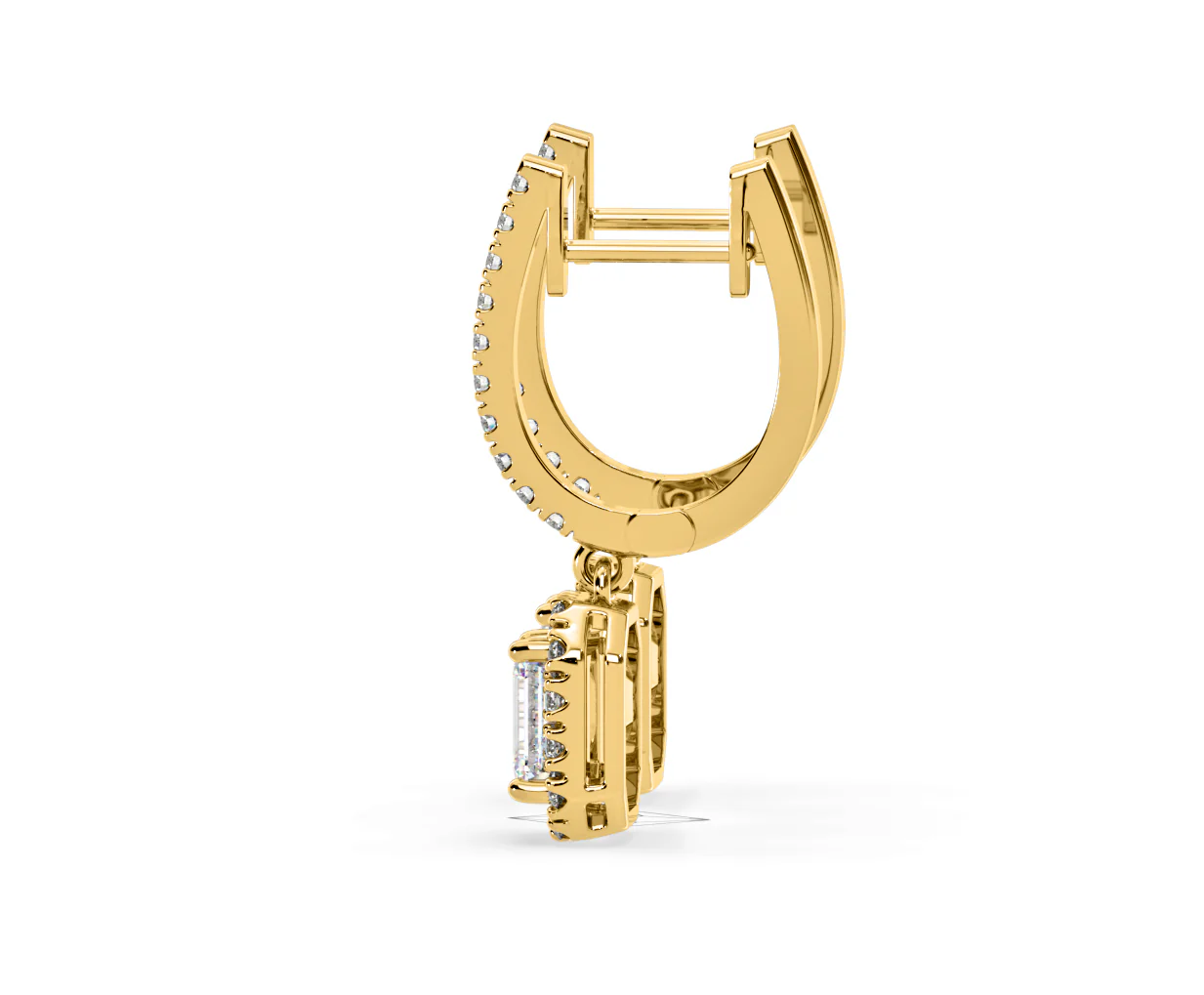 Annabelle Emerald Cut Lab Diamond Halo Drop Earrings 1.48ct in 18K Yellow Gold F/VS1 - Image 28