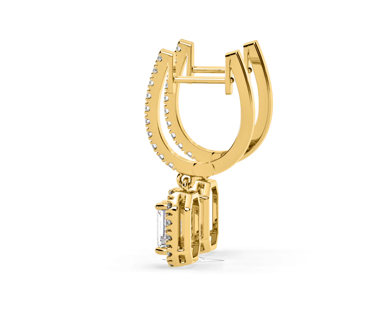 Annabelle Emerald Cut Lab Diamond Halo Drop Earrings 1.48ct in 18K Yellow Gold F/VS1 - Image 29