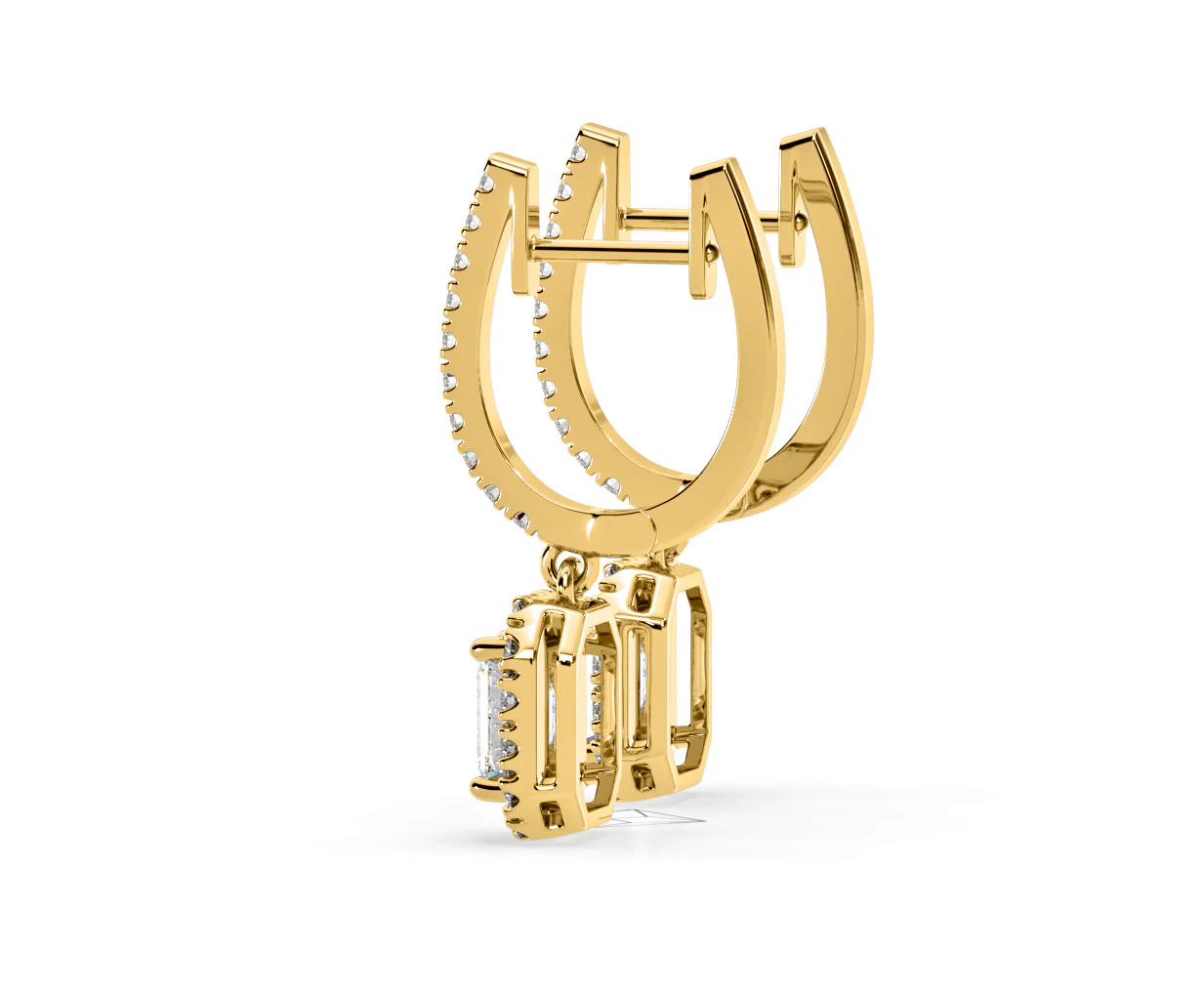 Annabelle Emerald Cut Lab Diamond Halo Drop Earrings 1.48ct in 18K Yellow Gold F/VS1 - Image 30