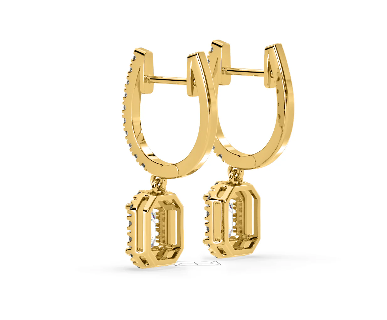 Annabelle Emerald Cut Lab Diamond Halo Drop Earrings 1.48ct in 18K Yellow Gold F/VS1 - Image 35