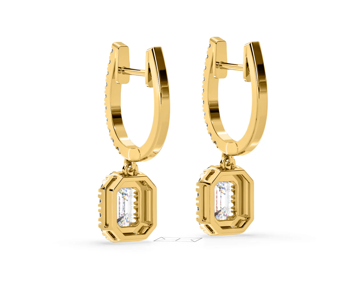 Annabelle Emerald Cut Lab Diamond Halo Drop Earrings 1.48ct in 18K Yellow Gold F/VS1 - Image 39