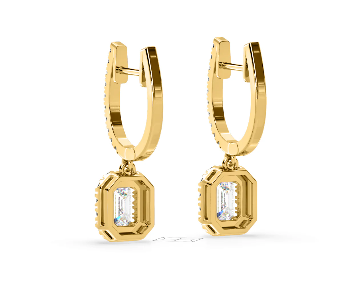 Annabelle Emerald Cut Lab Diamond Halo Drop Earrings 1.48ct in 18K Yellow Gold F/VS1 - Image 40