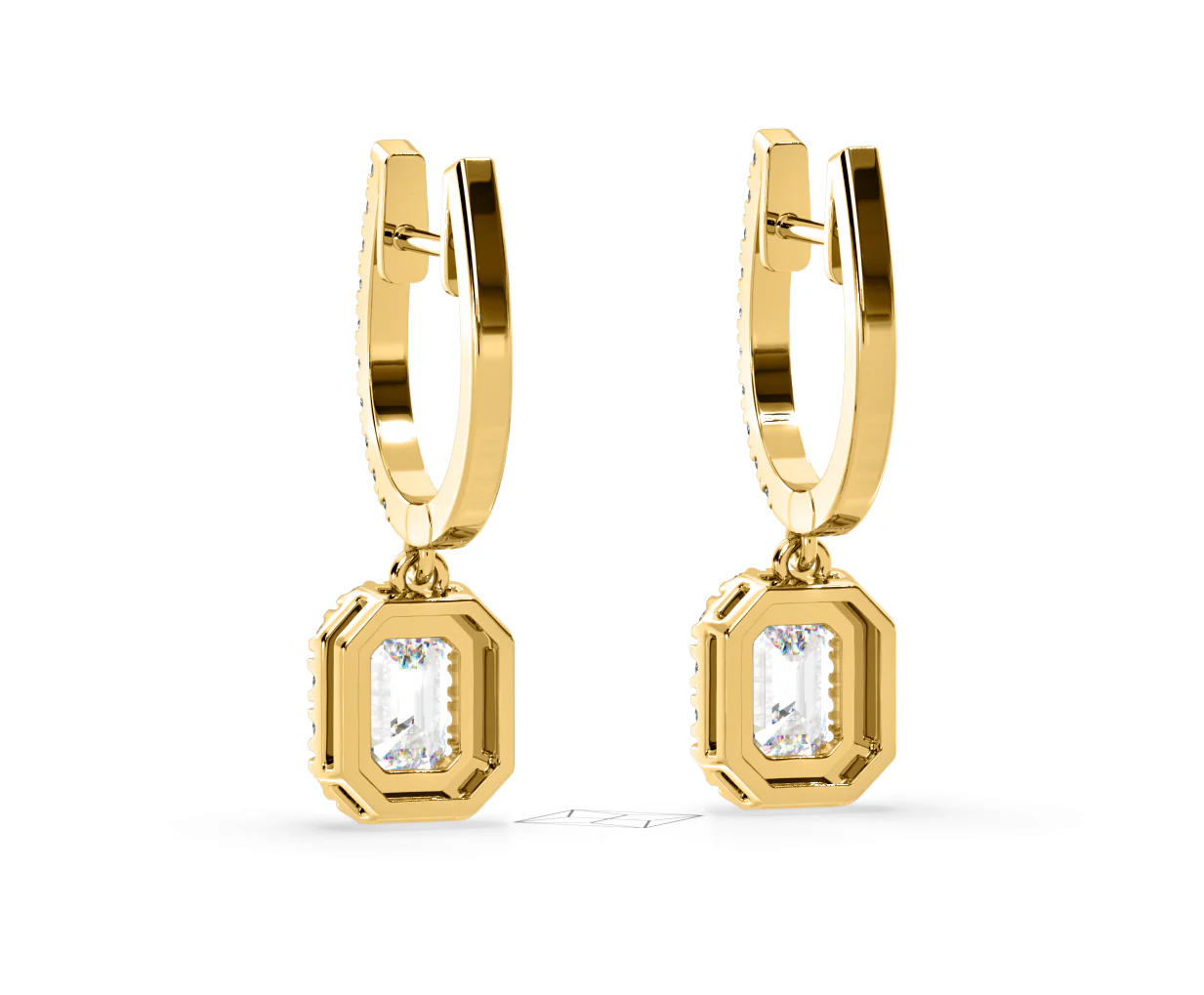 Annabelle Emerald Cut Lab Diamond Halo Drop Earrings 1.48ct in 18K Yellow Gold F/VS1 - Image 42
