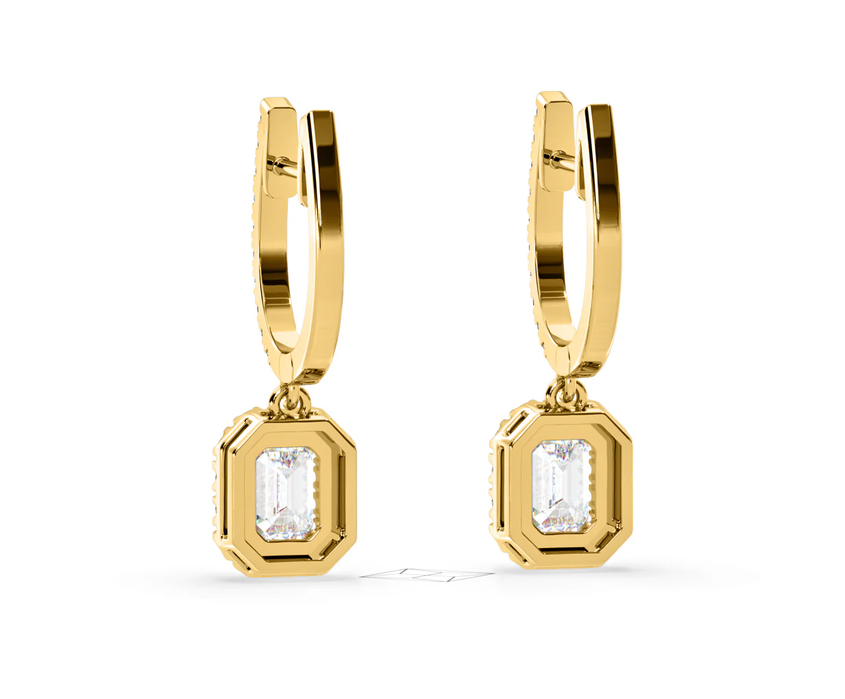 Annabelle Emerald Cut Lab Diamond Halo Drop Earrings 1.48ct in 18K Yellow Gold F/VS1 - Image 43