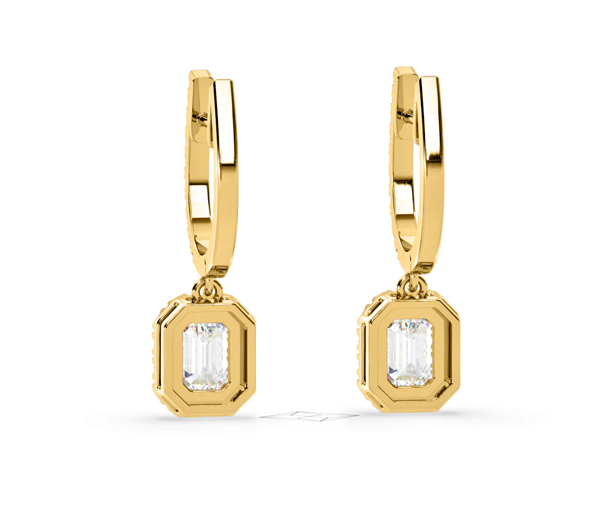Annabelle Emerald Cut Lab Diamond Halo Drop Earrings 1.48ct in 18K Yellow Gold F/VS1 - Image 44