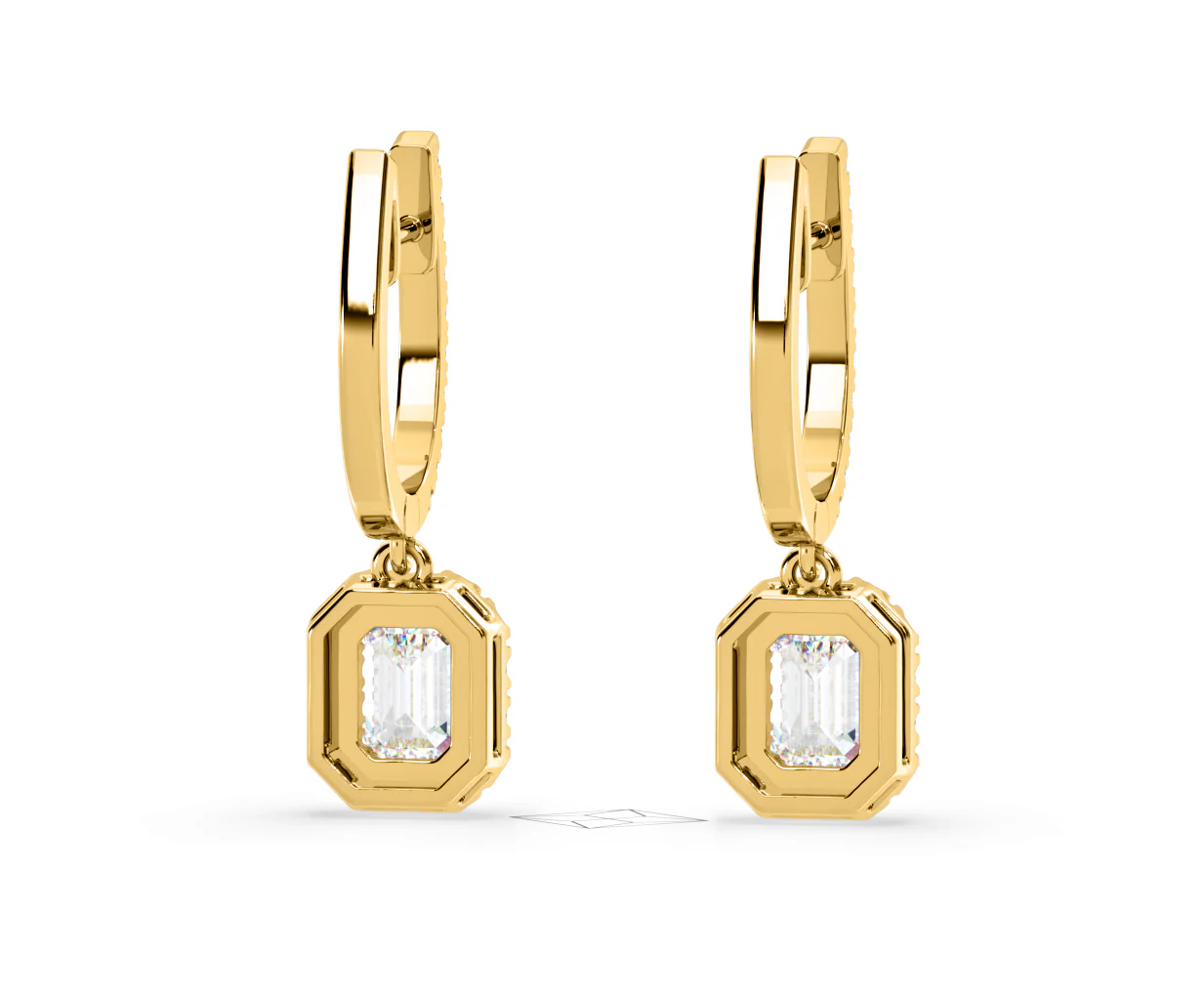 Annabelle Emerald Cut Lab Diamond Halo Drop Earrings 1.48ct in 18K Yellow Gold F/VS1 - Image 49