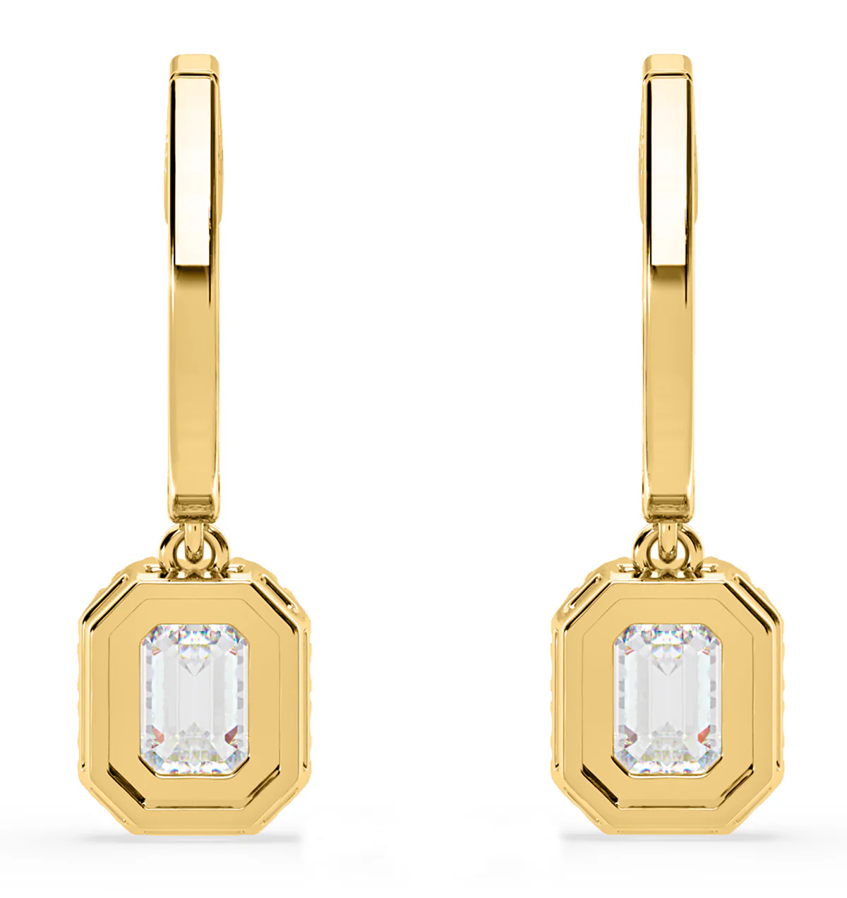 Annabelle Emerald Cut Lab Diamond Halo Drop Earrings 1.48ct in 18K Yellow Gold F/VS1 - Image 5