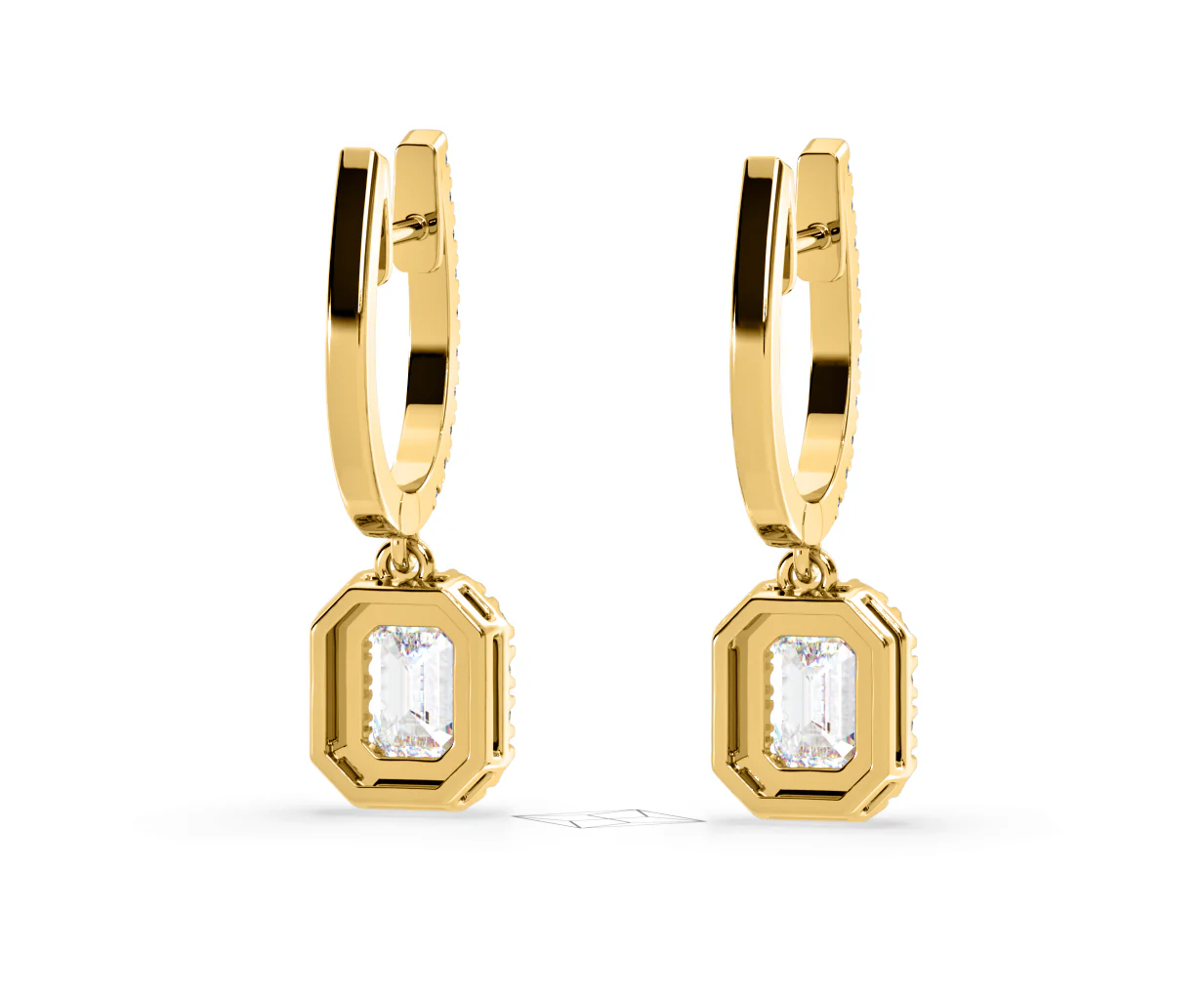 Annabelle Emerald Cut Lab Diamond Halo Drop Earrings 1.48ct in 18K Yellow Gold F/VS1 - Image 50