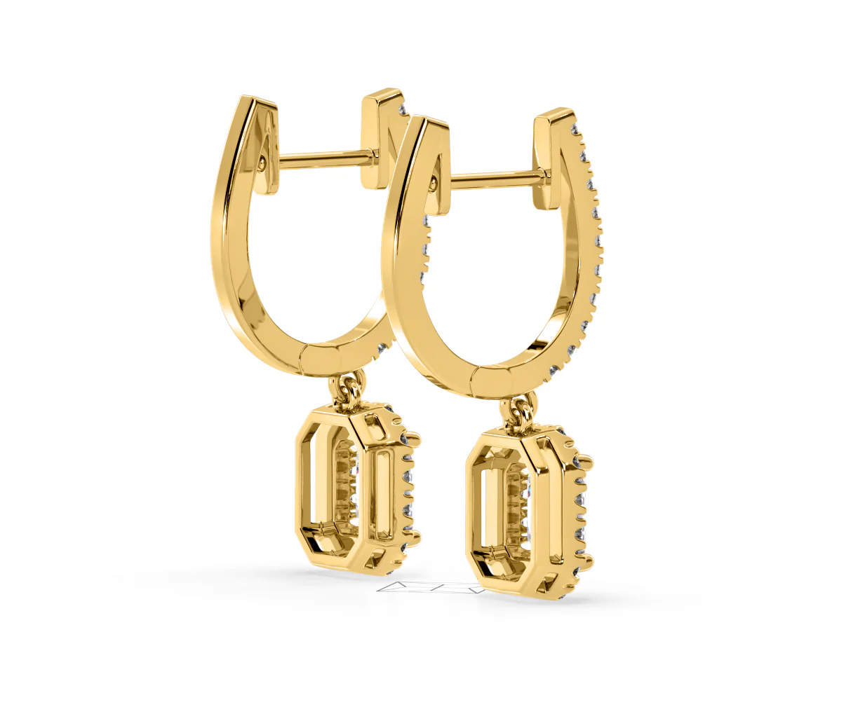 Annabelle Emerald Cut Lab Diamond Halo Drop Earrings 1.48ct in 18K Yellow Gold F/VS1 - Image 59