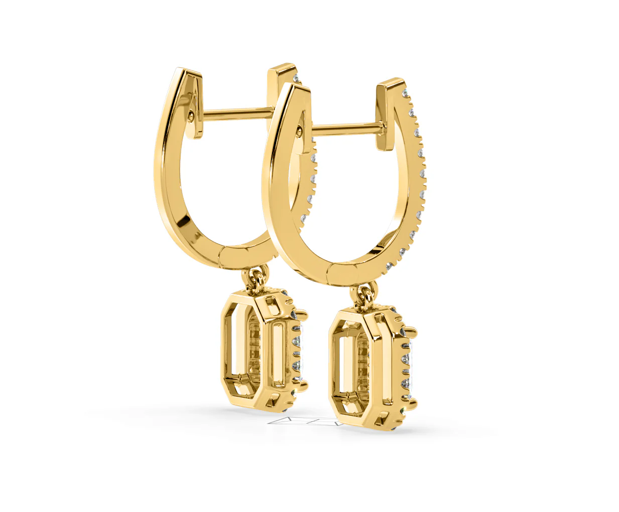 Annabelle Emerald Cut Lab Diamond Halo Drop Earrings 1.48ct in 18K Yellow Gold F/VS1 - Image 60
