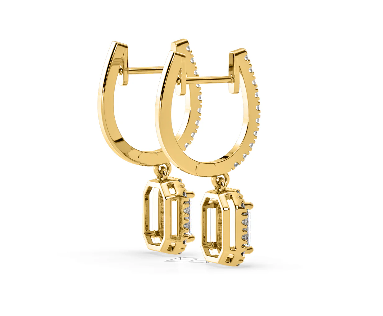 Annabelle Emerald Cut Lab Diamond Halo Drop Earrings 1.48ct in 18K Yellow Gold F/VS1 - Image 61