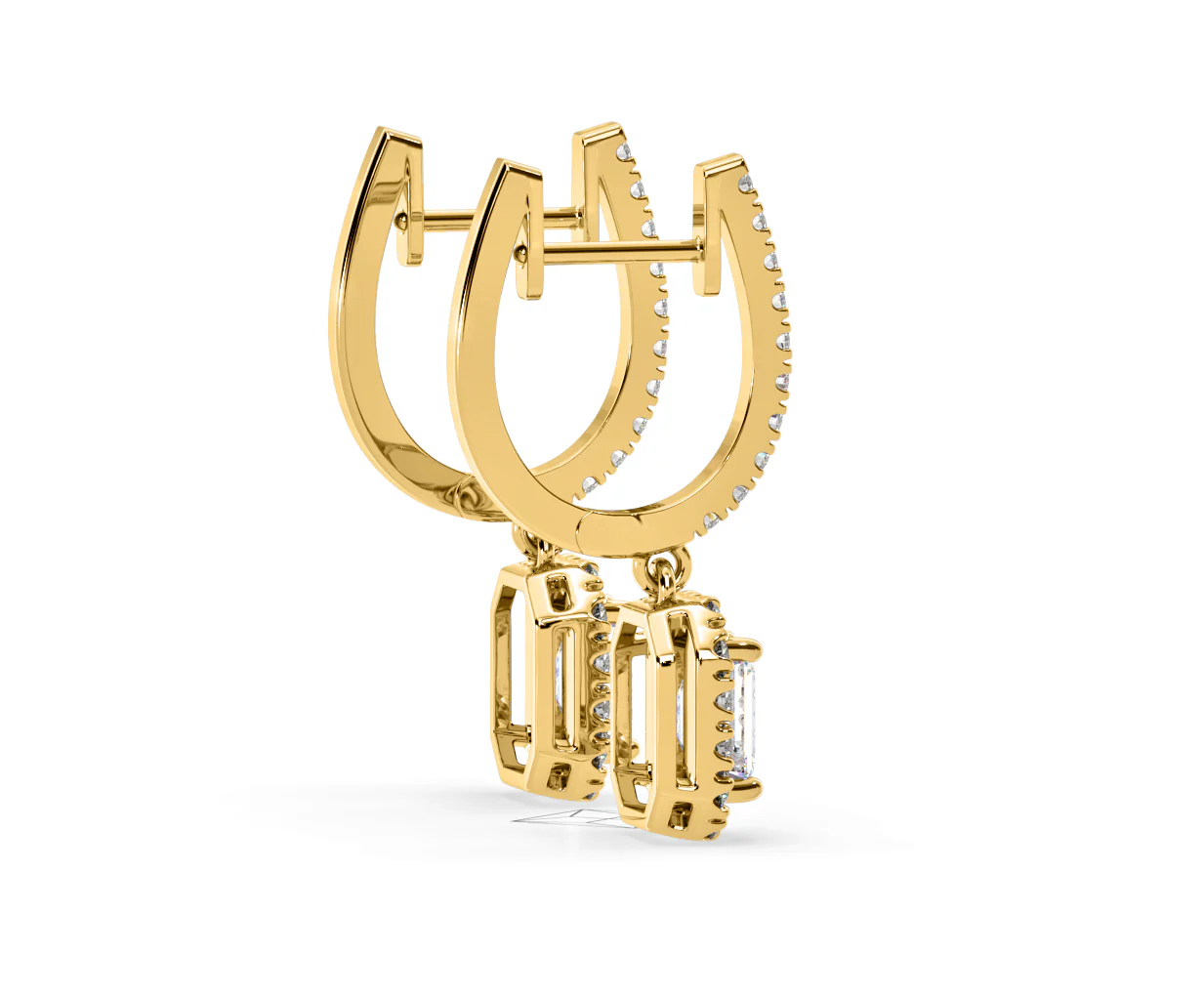 Annabelle Emerald Cut Lab Diamond Halo Drop Earrings 1.48ct in 18K Yellow Gold F/VS1 - Image 63