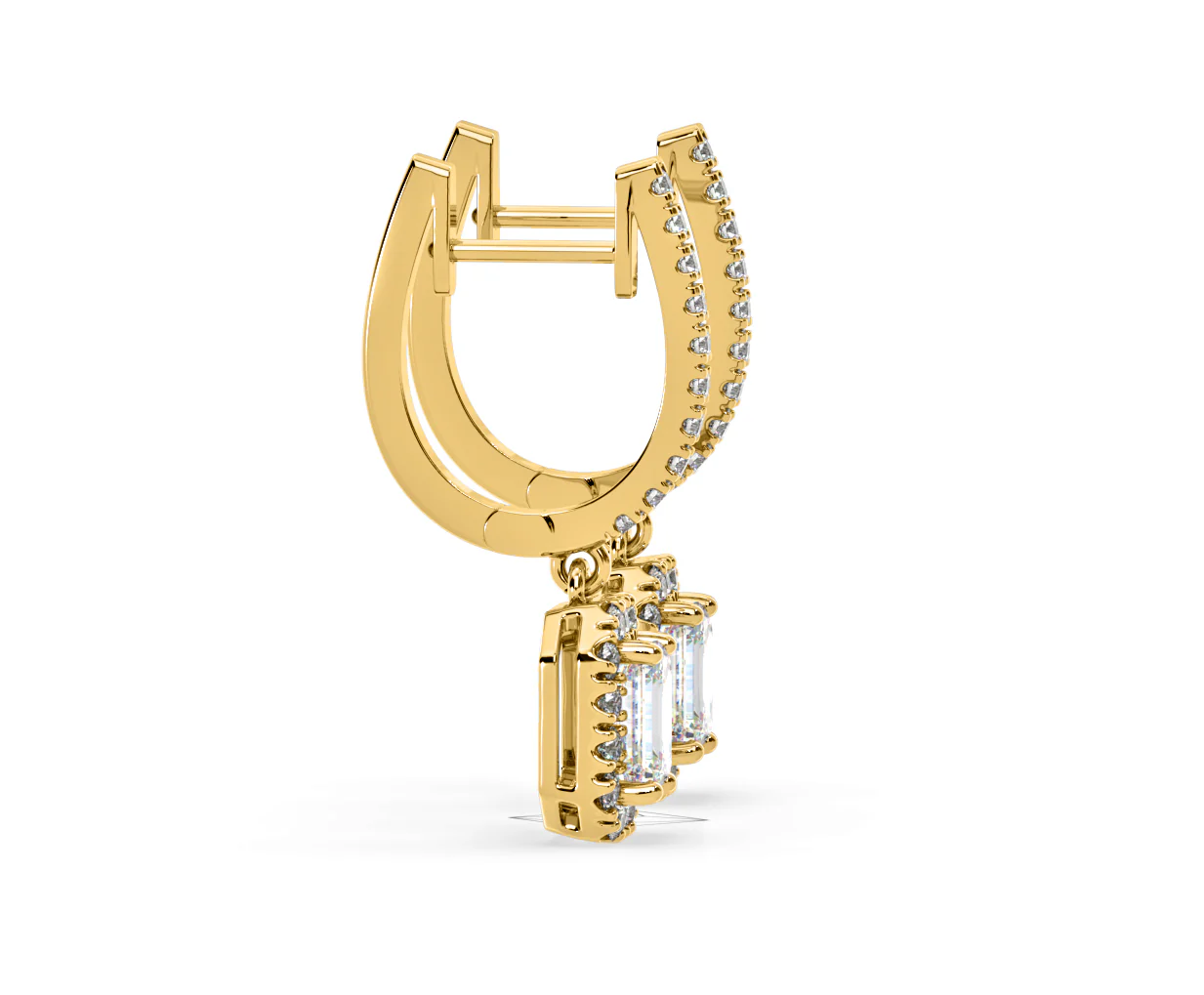 Annabelle Emerald Cut Lab Diamond Halo Drop Earrings 1.48ct in 18K Yellow Gold F/VS1 - Image 68
