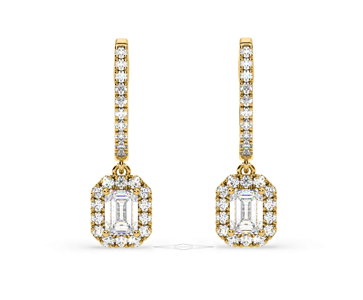 Annabelle Emerald Cut Lab Diamond Halo Drop Earrings 1.48ct in 18K Yellow Gold F/VS1 - Image 7