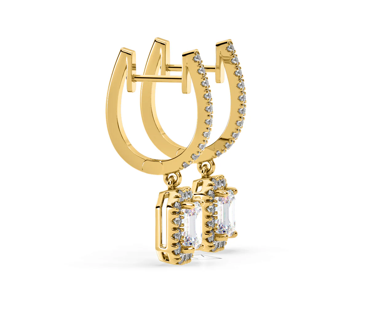 Annabelle Emerald Cut Lab Diamond Halo Drop Earrings 1.48ct in 18K Yellow Gold F/VS1 - Image 70