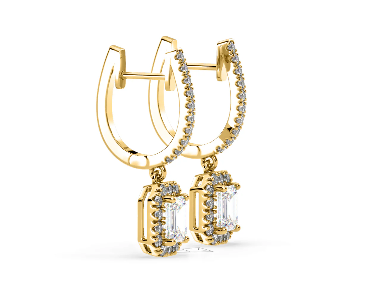 Annabelle Emerald Cut Lab Diamond Halo Drop Earrings 1.48ct in 18K Yellow Gold F/VS1 - Image 72