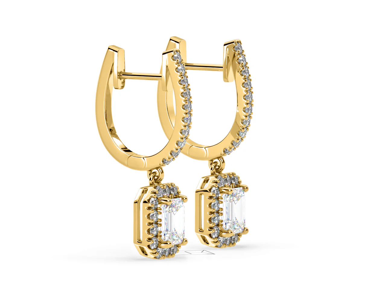 Annabelle Emerald Cut Lab Diamond Halo Drop Earrings 1.48ct in 18K Yellow Gold F/VS1 - Image 73