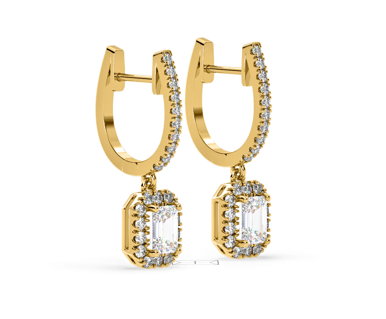 Annabelle Emerald Cut Lab Diamond Halo Drop Earrings 1.48ct in 18K Yellow Gold F/VS1 - Image 76
