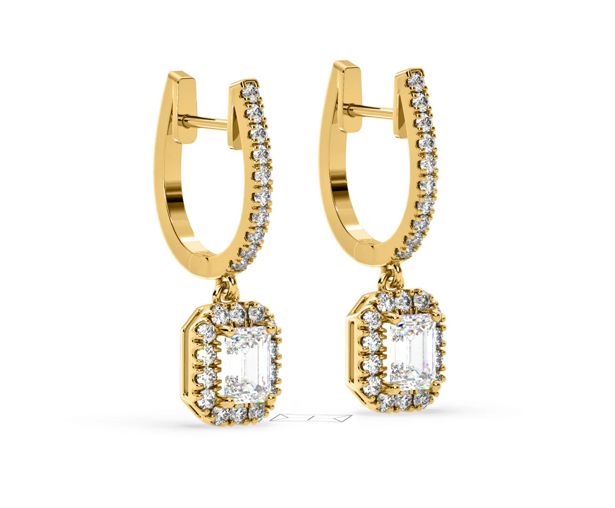 Annabelle Emerald Cut Lab Diamond Halo Drop Earrings 1.48ct in 18K Yellow Gold F/VS1 - Image 78
