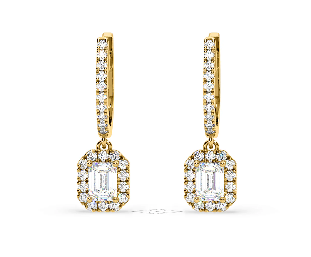 Annabelle Emerald Cut Lab Diamond Halo Drop Earrings 1.48ct in 18K Yellow Gold F/VS1 - Image 8