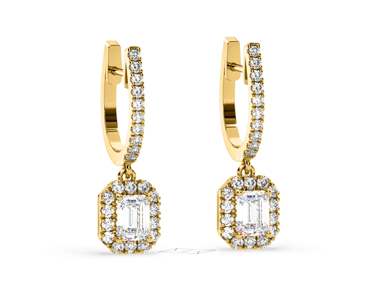 Annabelle Emerald Cut Lab Diamond Halo Drop Earrings 1.48ct in 18K Yellow Gold F/VS1 - Image 82