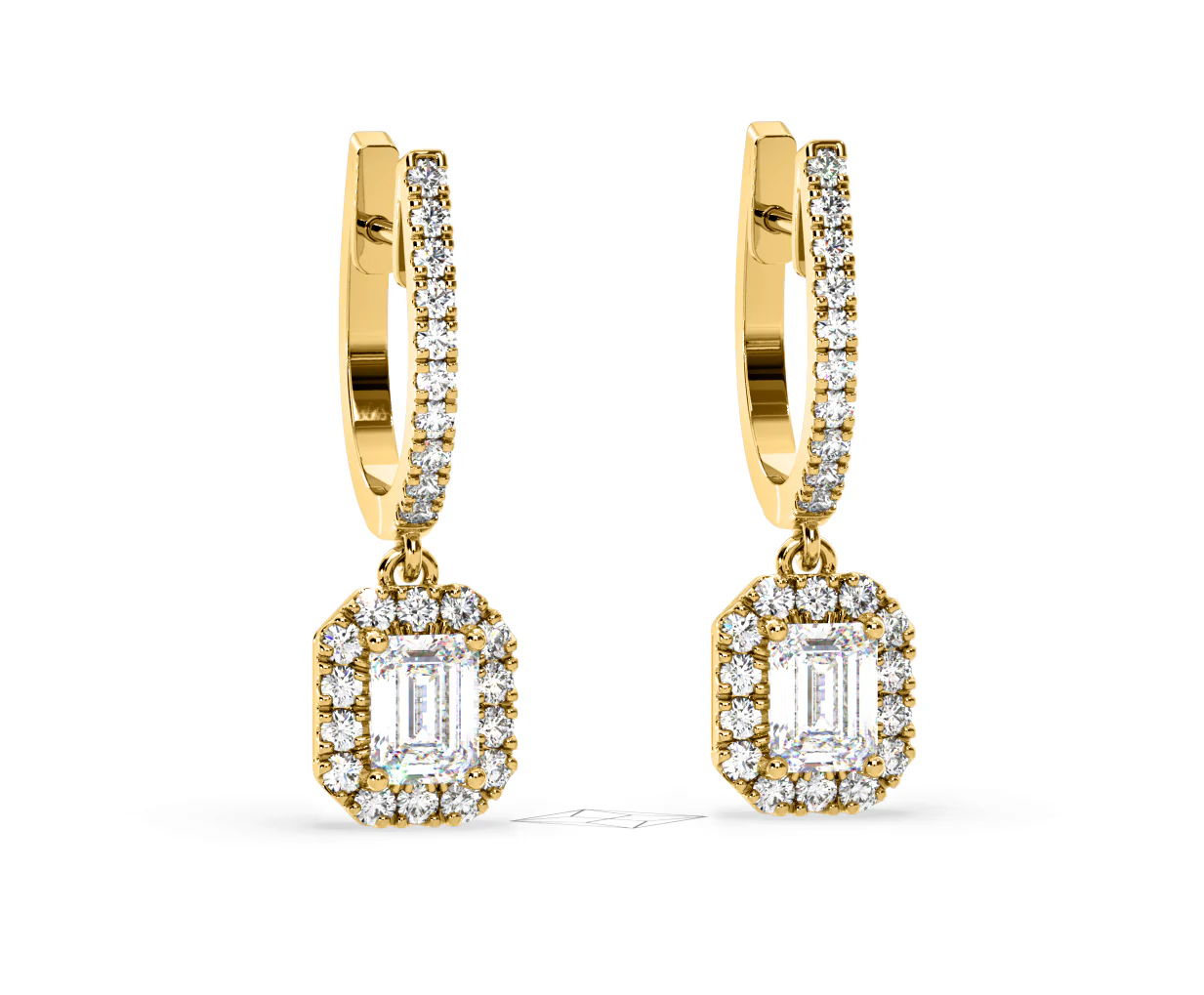 Annabelle Emerald Cut Lab Diamond Halo Drop Earrings 1.48ct in 18K Yellow Gold F/VS1 - Image 83