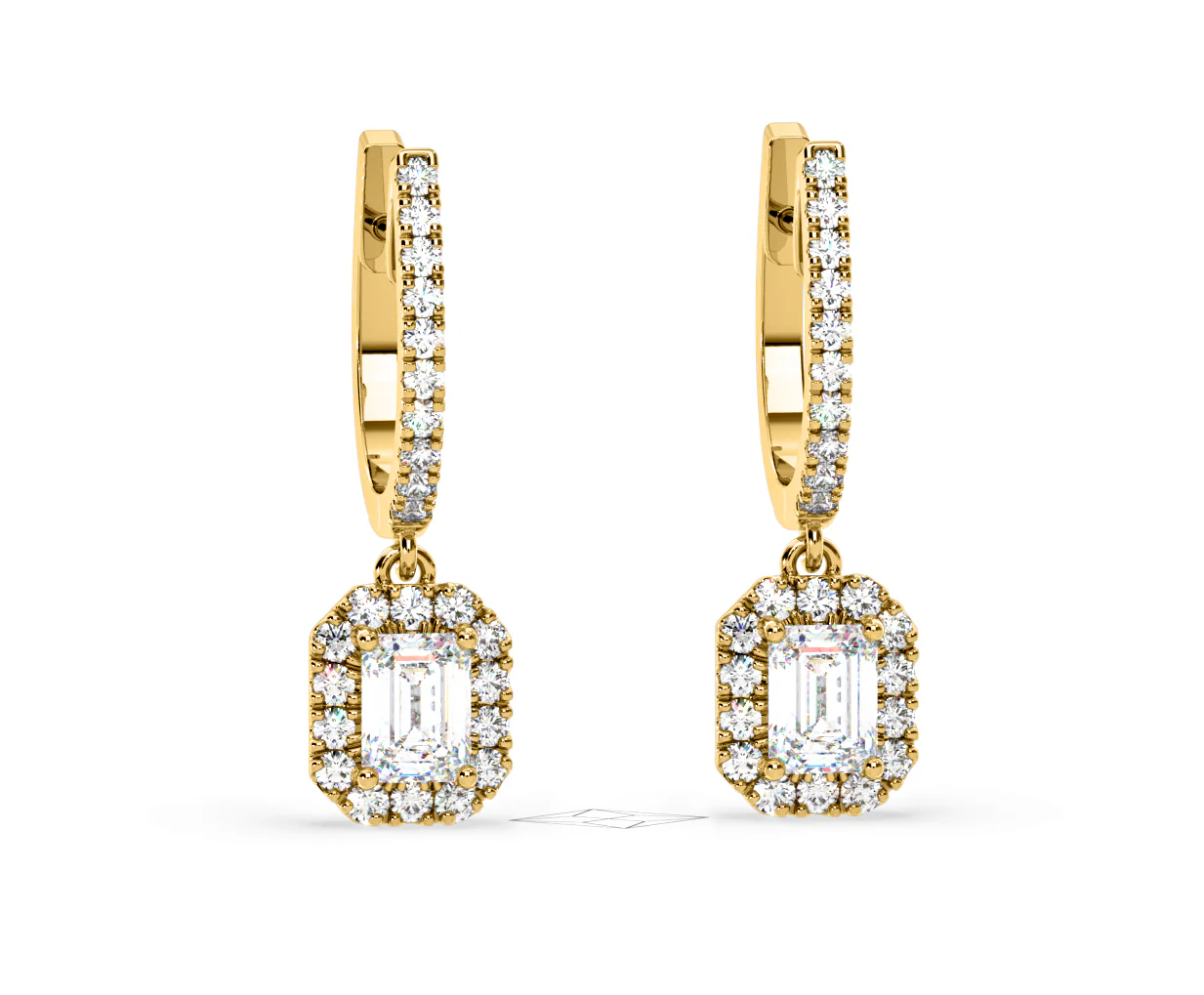 Annabelle Emerald Cut Lab Diamond Halo Drop Earrings 1.48ct in 18K Yellow Gold F/VS1 - Image 84