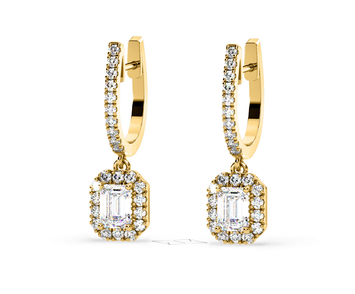 Annabelle Emerald Cut Lab Diamond Halo Drop Earrings 2.78ct in 18K Yellow Gold F/VS1 - Image 11