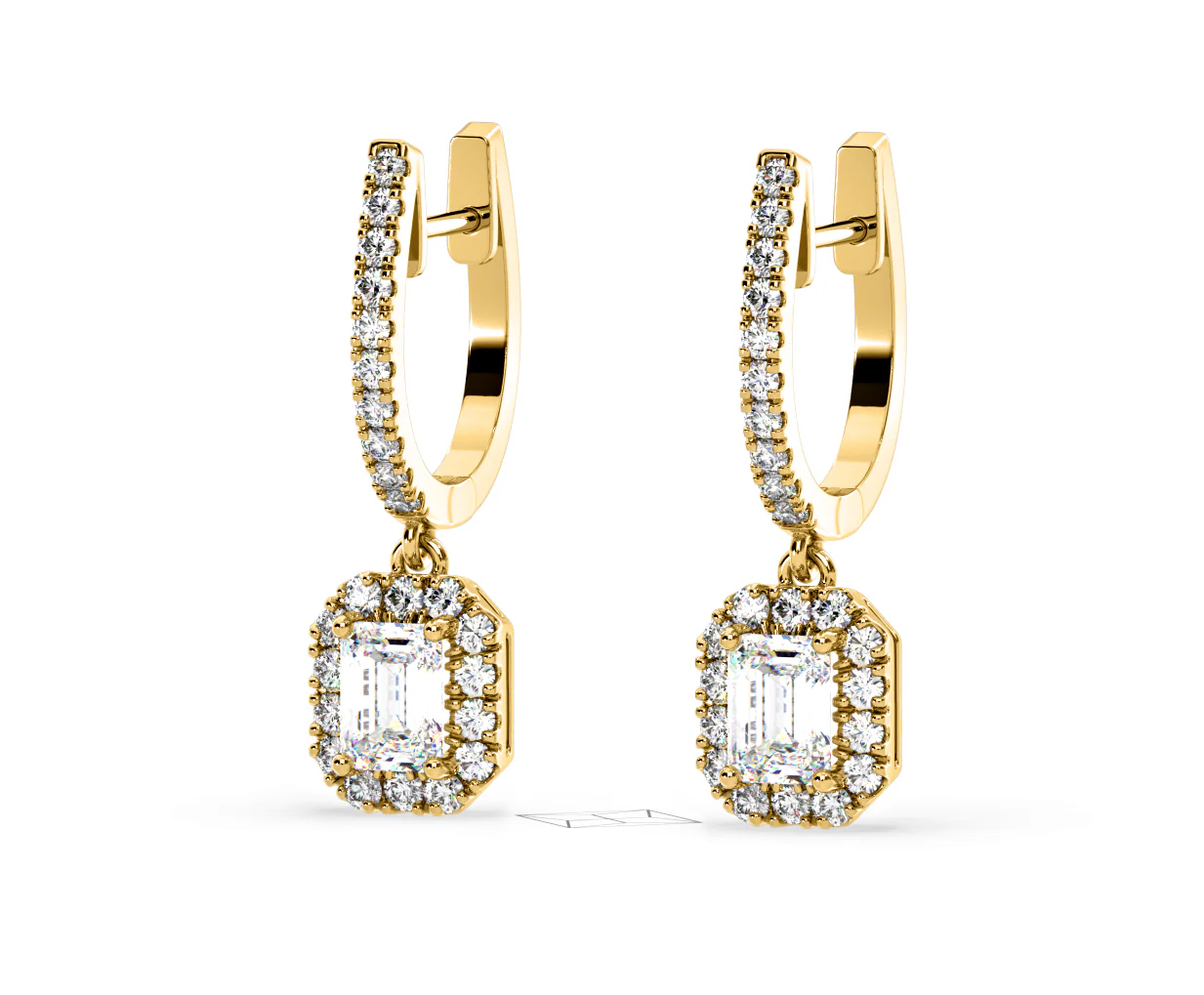 Annabelle Emerald Cut Lab Diamond Halo Drop Earrings 2.78ct in 18K Yellow Gold F/VS1 - Image 12