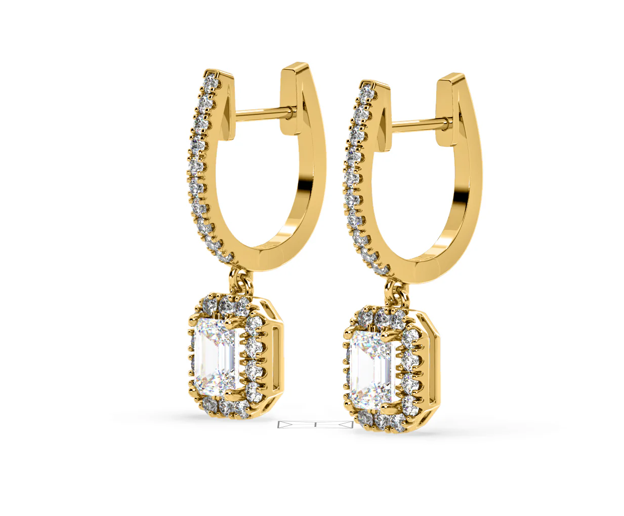 Annabelle Emerald Cut Lab Diamond Halo Drop Earrings 2.78ct in 18K Yellow Gold F/VS1 - Image 17