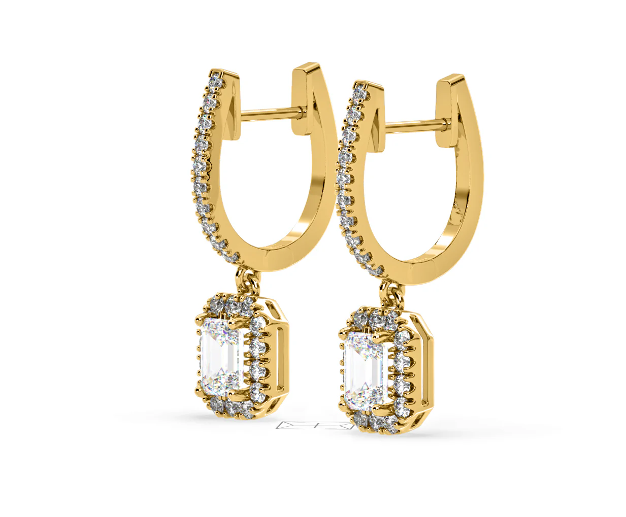 Annabelle Emerald Cut Lab Diamond Halo Drop Earrings 2.78ct in 18K Yellow Gold F/VS1 - Image 18