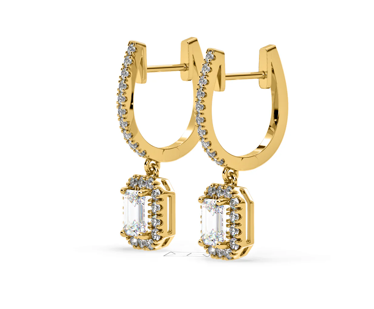 Annabelle Emerald Cut Lab Diamond Halo Drop Earrings 2.78ct in 18K Yellow Gold F/VS1 - Image 19