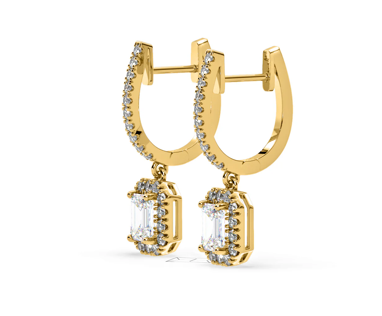 Annabelle Emerald Cut Lab Diamond Halo Drop Earrings 2.78ct in 18K Yellow Gold F/VS1 - Image 20