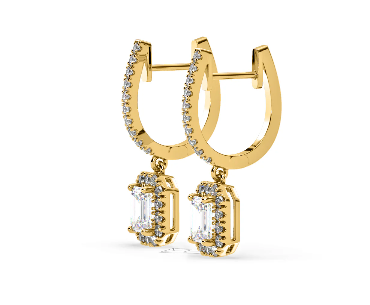 Annabelle Emerald Cut Lab Diamond Halo Drop Earrings 2.78ct in 18K Yellow Gold F/VS1 - Image 21