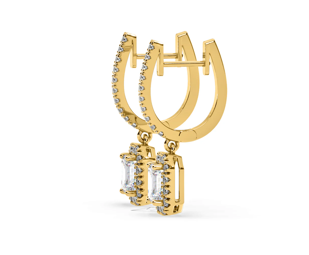 Annabelle Emerald Cut Lab Diamond Halo Drop Earrings 2.78ct in 18K Yellow Gold F/VS1 - Image 24