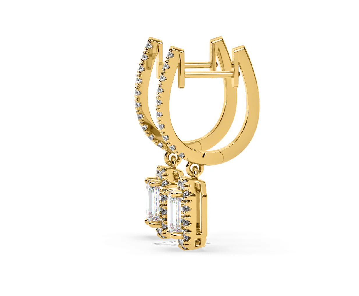 Annabelle Emerald Cut Lab Diamond Halo Drop Earrings 2.78ct in 18K Yellow Gold F/VS1 - Image 25