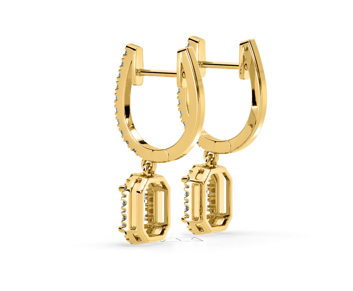 Annabelle Emerald Cut Lab Diamond Halo Drop Earrings 2.78ct in 18K Yellow Gold F/VS1 - Image 34